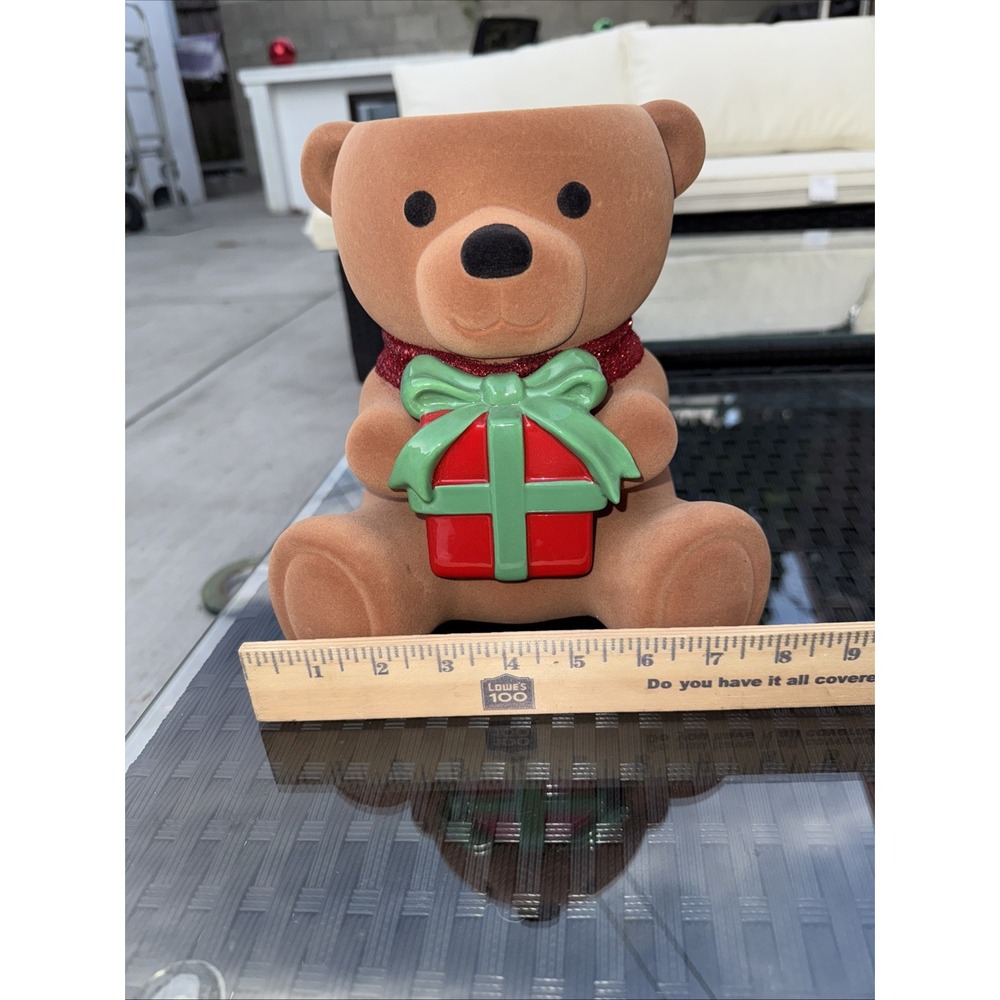 🐻Bath & Body Works 8.5" Velvet Bear with Present Candle Holder Pedestal🐻 - Picture 6 of 8